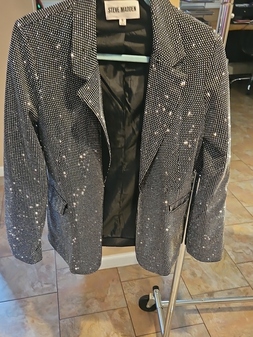 Steve Madden Black Rhinestone-Studded Blazer Jacket